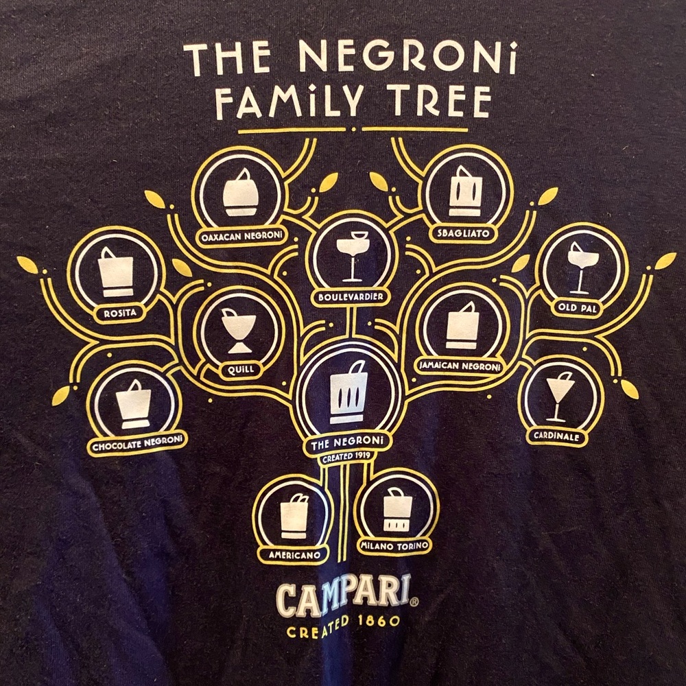 Campari Official Negroni Family Tree Mens or Unisex Soft Black T Shirt Size XL